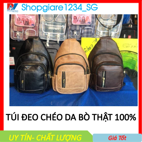 Túi Đeo Chéo Nam Da Bò Thật 100%, Nhập Khẩu_Nhiều Ngăn Tiện Dụng, Nhỏ Gọn, Dùng Hàng Ngày, Đi Chơi, Du Lịch