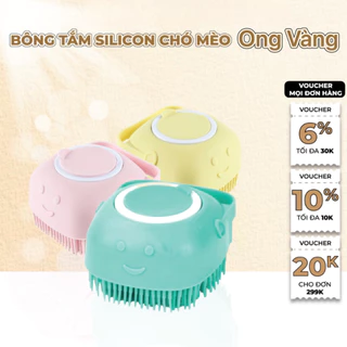 Bàn chải tắm cho chó mèo - Bàn chà lông găng tay massage cho cún và mèo - ong vang pet