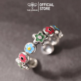 Nhẫn bạc nữ TLEE charm hoa màu kết nối xinh xắn freesize TleeJewelry