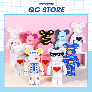 Mô hình gấu bearbrick 35cm to giá rẻ có ngăn kéo đồ chơi lắp ráp xếp hình Jinx Ironman 35cm QC Store