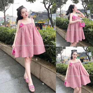 Đầm váy nữ 2 dây babydoll xòe đính hoa với tone màu hồng nhẹ nhàng, xinh xắn dành cho các nàng