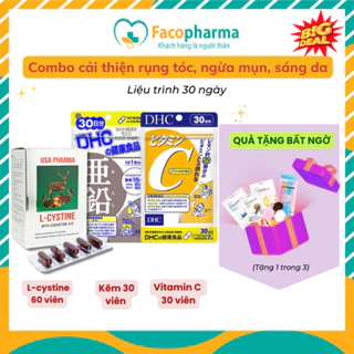 Combo sáng da mọc tóc L cystine viên kẽm và vitamin C DHC trắng da giảm mụn khỏe chân tóc liệu trình 1 tháng COMBO4