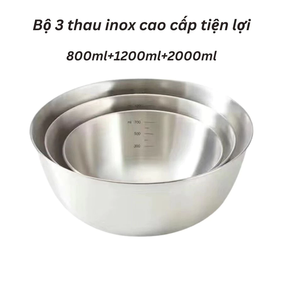 Set 3 Thau Inox Cao Cấp Tiện Lợi Có Chia Vạch Định Lượng, Bộ 3 Thau Inox Dày Nhiều Size - Darling Home