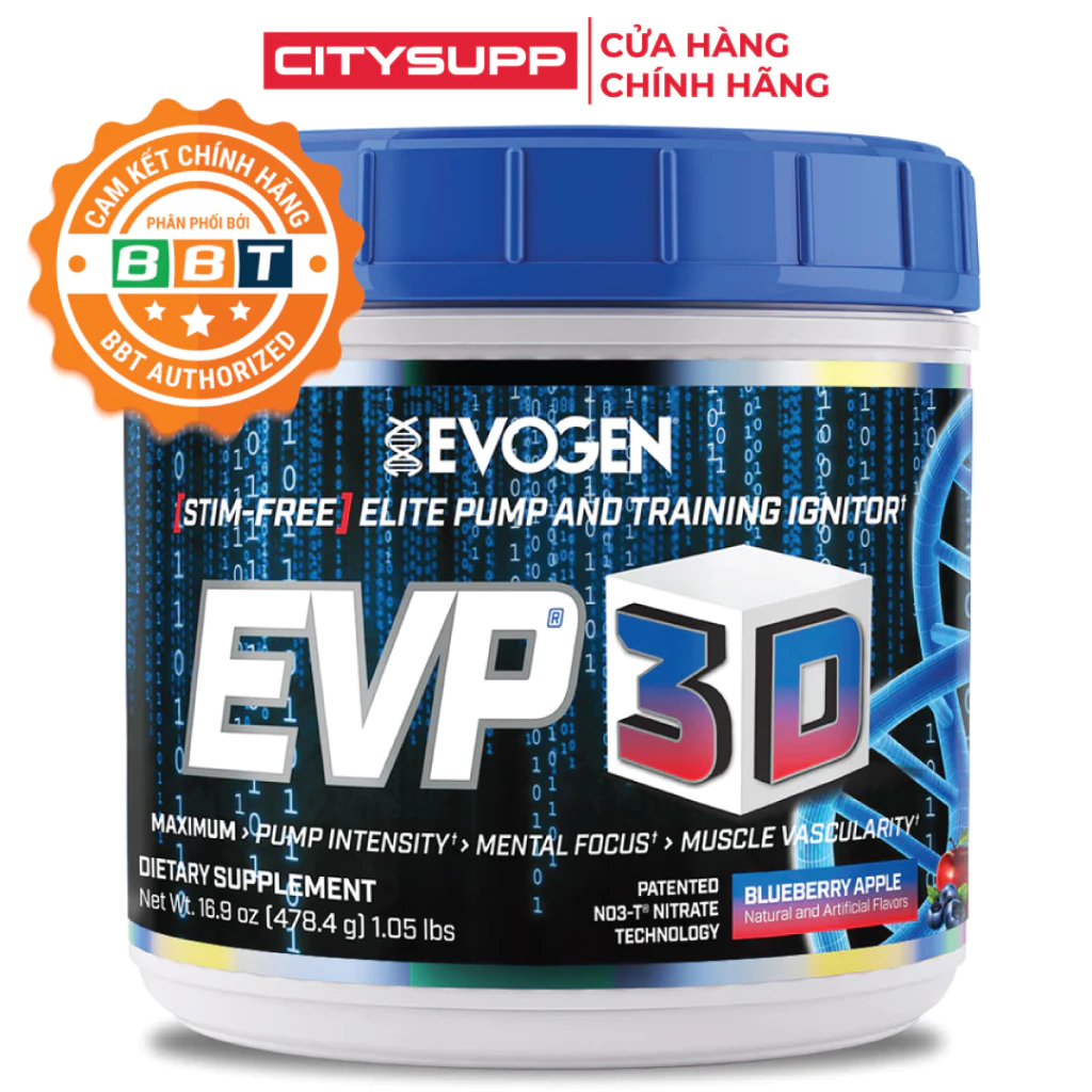 Evogen EVP-3D Pre-Workout (40 Liều), Tập Trung Tỉnh Táo, Tăng Sức Mạnh Sức Bền, Không Caffein