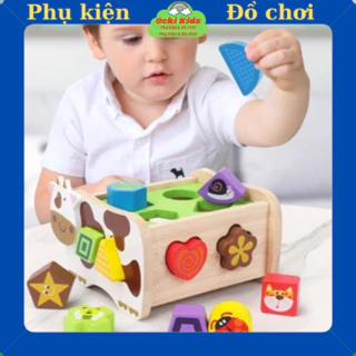 Xe kéo thả hình khối phát triển trí tuệ, hộp thả hình thông minh cho bé, bộ hình khối bằng gỗ an toàn cho bé