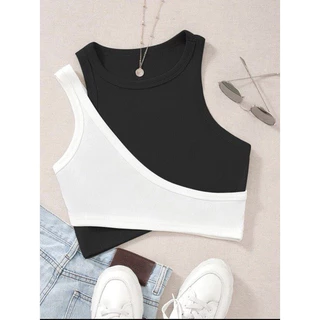 ( ORDER SHEIN ) Áo croptop sát nách phối 2 màu cá tính - TAYLOR TOP