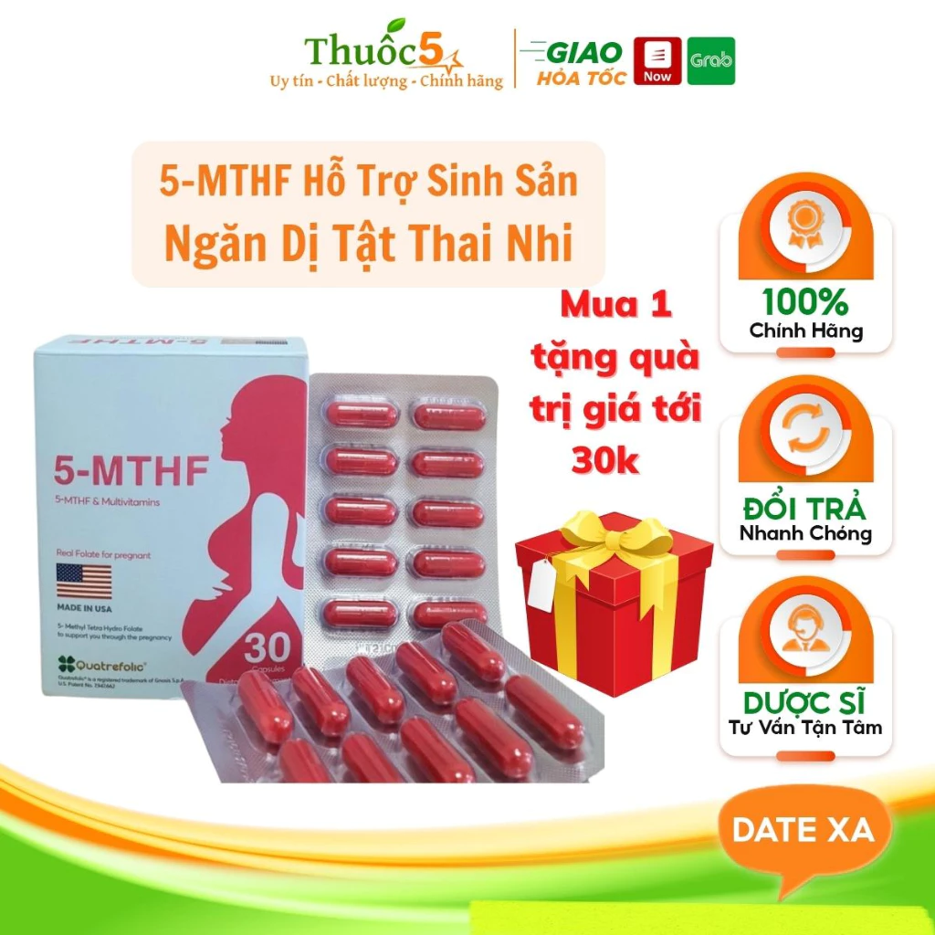 5 MTHF viên uống bổ sung Acid Folic / Folate, Sắt, Vitamin Tổng Hợp, Hỗ Trợ Sinh Sản, Ngăn Dị Tật Thai Nhi [Chính Hãng]