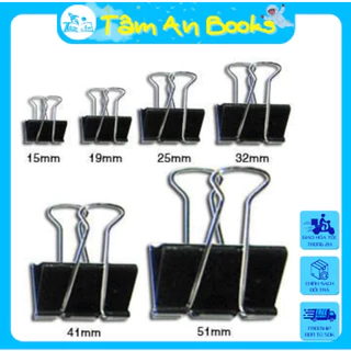 Hộp 12c kẹp bướm đen 19mm, 25mm, 32mm, 41mm kẹp giấy Binder Clips, Deli, Double Clips- Tâm An Books