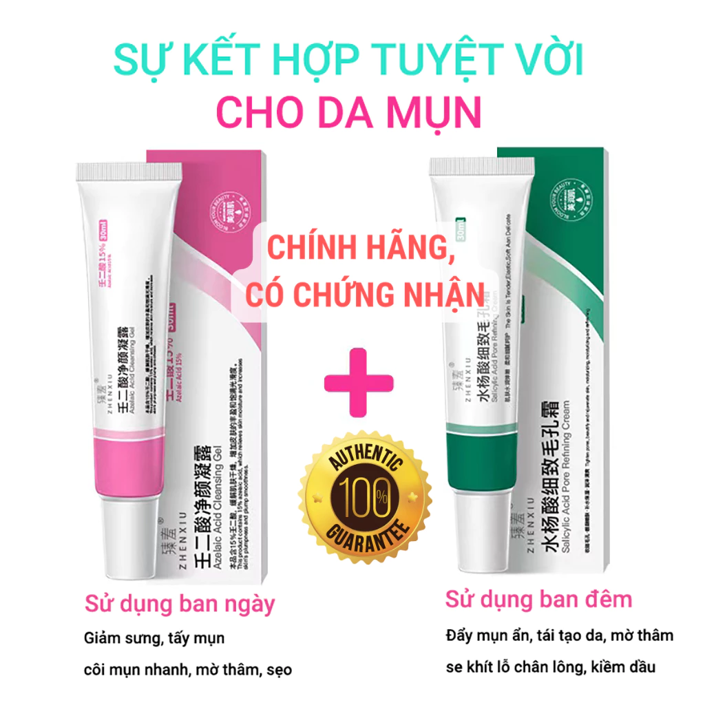 Gel kem mụn ZHENXIU giảm mụn, mờ thâm, sẹo, thu nhỏ lỗ chân lông 15% Azelactic acid+ Salisylic Acid  chính hãng