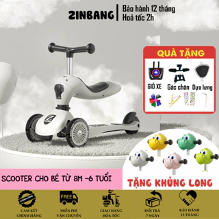 Xe scooter chòi chân cho bé ZinBang 3in1 trượt tập đi 1-6 tuổi có tay đẩy bánh xe phát sáng, combo xe + phụ kiện