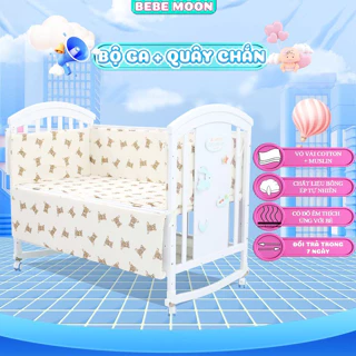 BỘ QUÂY CŨI 4 TẤM CHO BÉ KÈM GA CHUN BỌC ĐỆM BEBE MOON CHẤT LIỆU VẢI XÔ MUSLIN 100% MỀM MẠI ÊM ÁI(KHÔNG BAO GỒM CŨI)