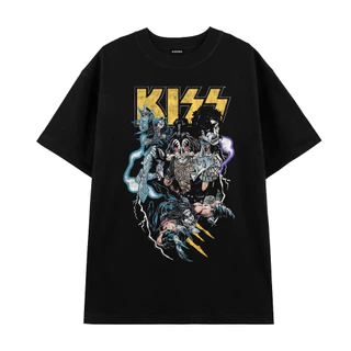 Kiss Rock Band , Áo Thun HAVANA Brain Vải Cotton Form Rộng Nam Nữ Mã 004