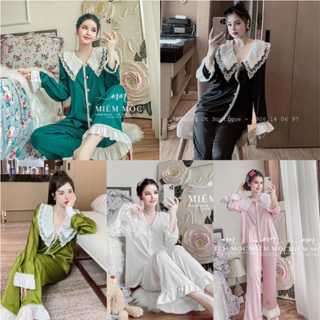 [𝐑𝐞̉ 𝐯𝐨̂ đ𝐢̣𝐜𝐡] Set đồ ngủ pijama cổ thêu nhập tinh xảo chất lụa latin mềm mịn