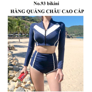 Bikini 2 mảnh đi biển dài tay QC CAO CẤP đồ bơi nữ tay dài kín đáo áo tắm nữ hai mảnh khóa kéo che nắng che khuyết điểm