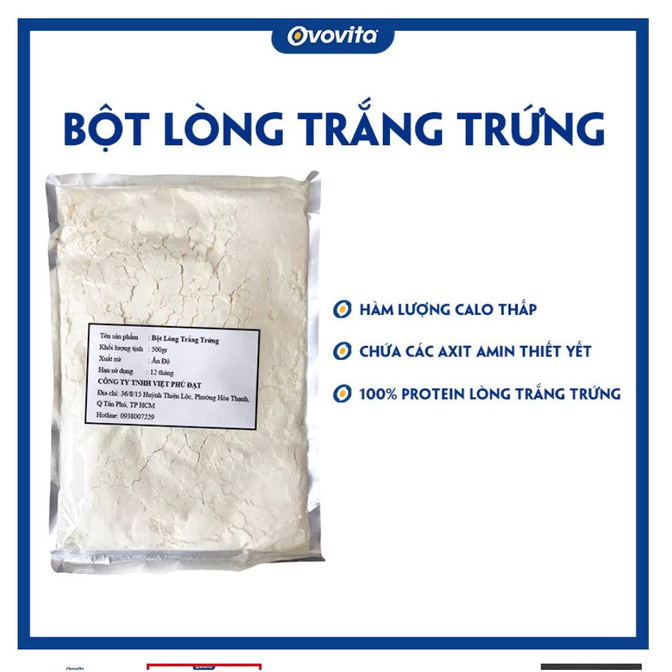 Bột Lòng Trắng Trứng Nguyên Chất OVOVITA Nhập Khẩu India Túi 1Kg Làm Bánh và Nguyên Liệu Sản Xuất