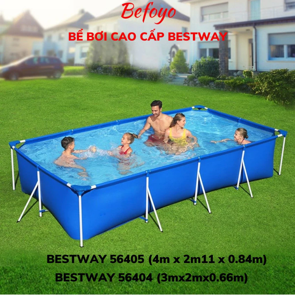 Bể bơi khung kim loại 4mx 2m cao 81cm Bestway 56405 56404 Bền và An Toàn cho gia đình, cho bé, bảo hành 2 năm - Befoyo