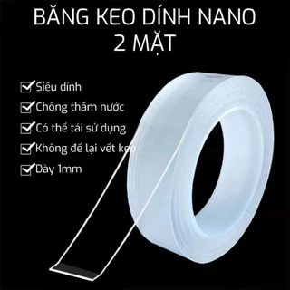 Băng Keo Nano 2 Mặt Trong Suốt Siêu Dính Dài 5 Mét, Có Thể Tái Sử Dụng, Độ dàn hồi cao