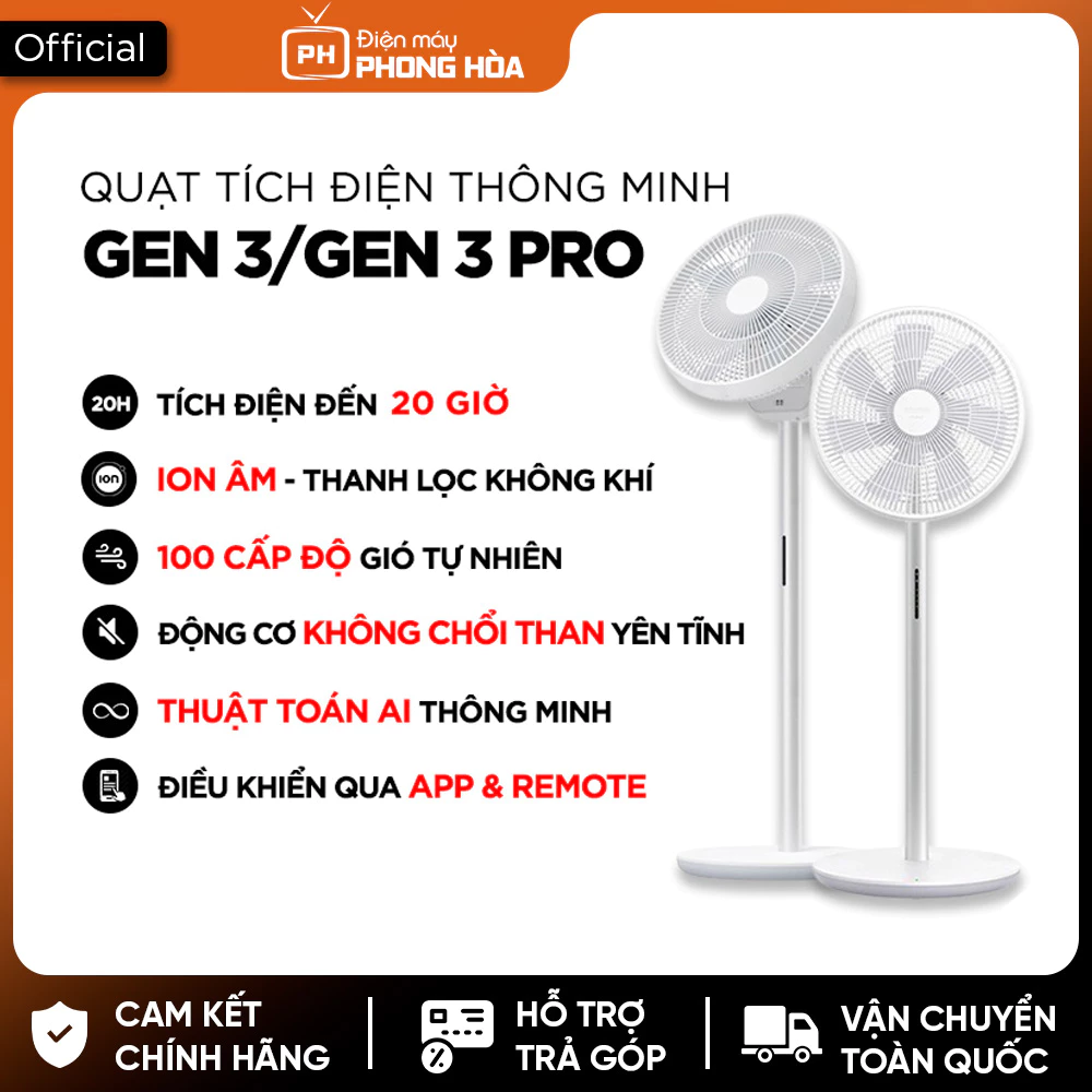 Quạt Tích Điện Thông Minh Xiaomi Smartmi Gen 3/ Gen 3 Pro,tạo ion âm thanh lọc không khí, động cơ DC chống ồn