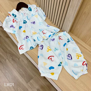 Bộ đồ ngủ Pijama áo cộc quần lửng chất lụa mango kiểu tay bồng dành cho bé gái - MYNA