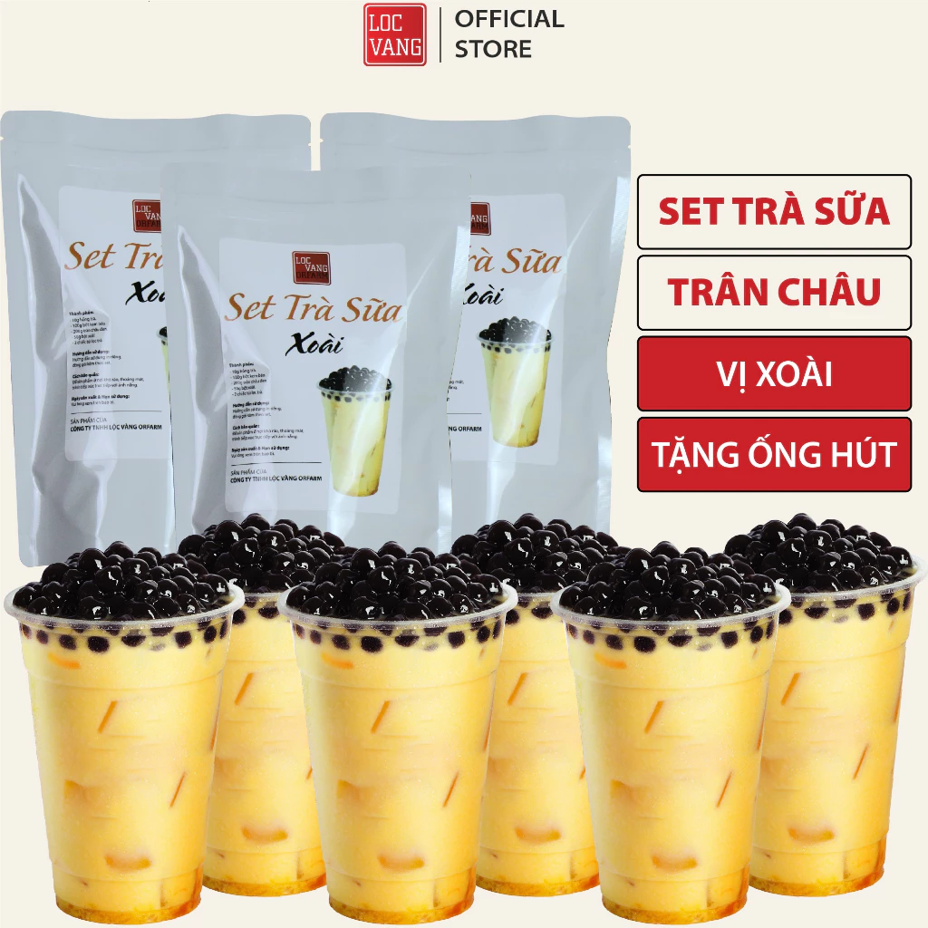 Set Trà Sữa Trân Châu VỊ XOÀI SET 15 LY Nguyên Liệu Làm Trà Sữa Tự Pha Bột Béo Hồng Trà Đen