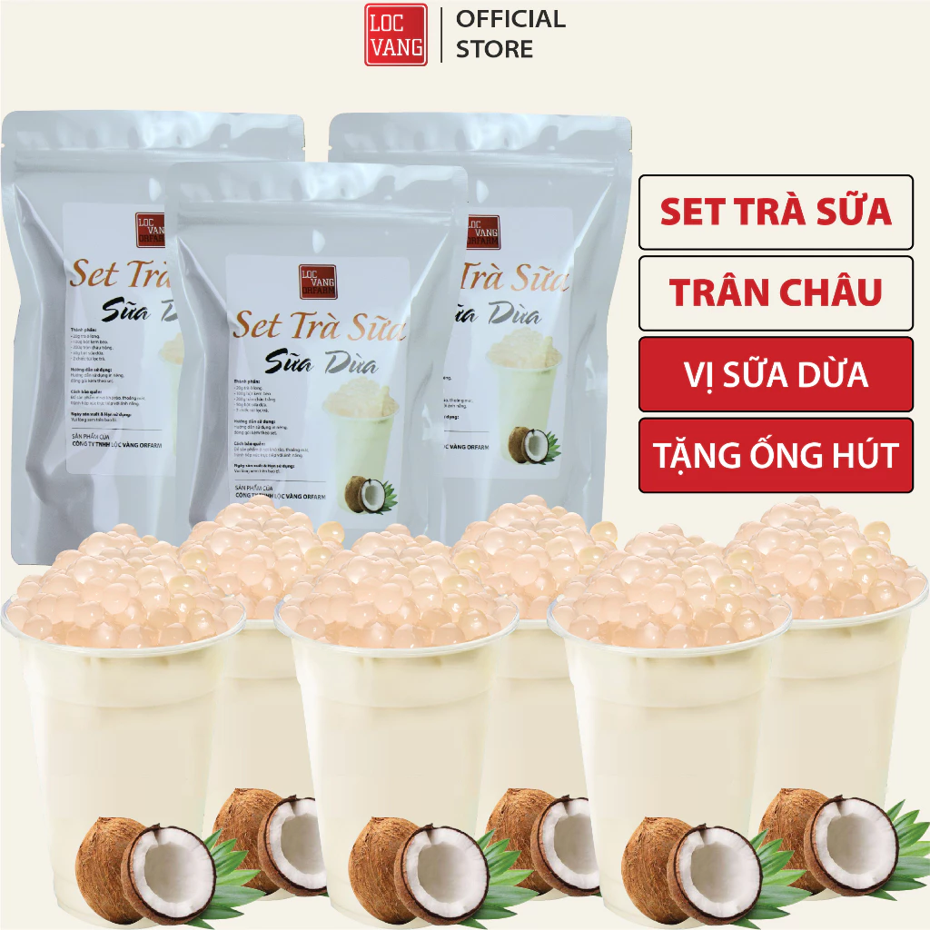 Set Trà Sữa Trân Châu VỊ SỮA DỪA SET 15 LY Nguyên Liệu Làm Trà Sữa Tự Pha Bột Béo Hồng Trà Đen