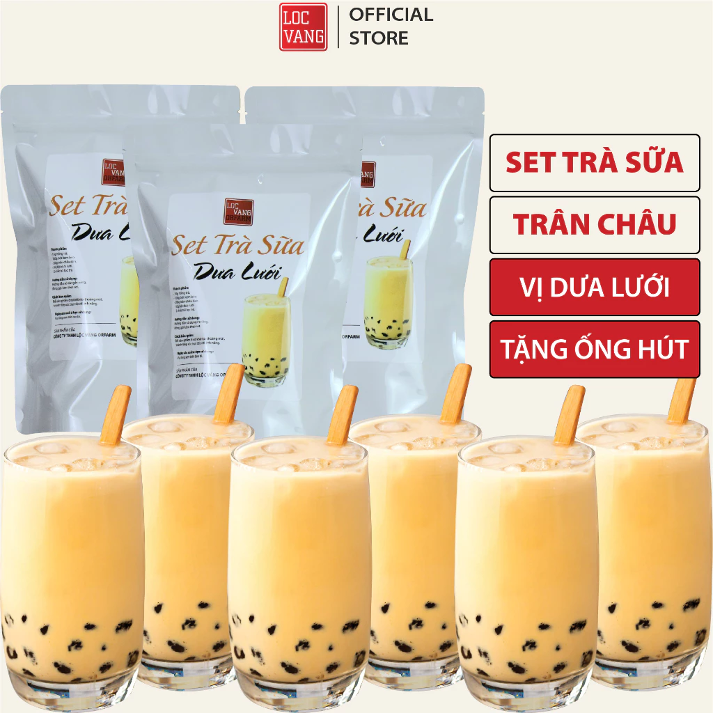 Set Trà Sữa Trân Châu VỊ DƯA LƯỚI SET 15 LY Nguyên Liệu Làm Trà Sữa Tự Pha Bột Béo Hồng Trà Đen