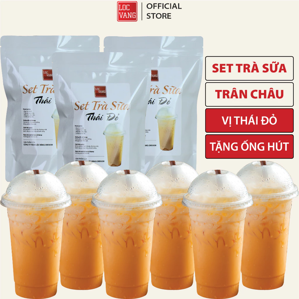 Set Trà Sữa Trân Châu VỊ THÁI ĐỎ SET 15 LY Nguyên Liệu Làm Trà Sữa Tự Pha Bột Béo Hồng Trà Đen