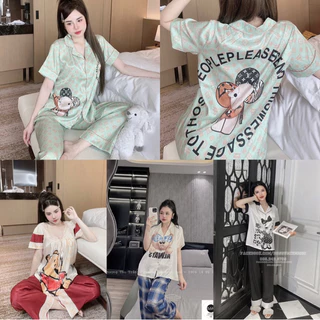 [𝐑𝐞̉ 𝐯𝐨̂ đ𝐢̣𝐜𝐡] Set đồ ngủ pijama chất lụa xước tay ngắn thiết kế tổng hợp