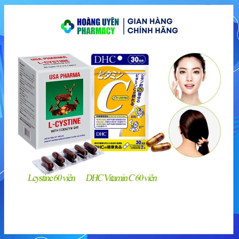 Combo dưỡng sáng da L cystine USA + Vitamin C DHC 30 ngày