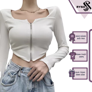 Áo Croptop Tay Dài Khoá Kéo Nữ Ôm Body RYSO FASHION Chất Thun Gân Dày Dặn