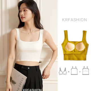 Áo ba lỗ 2 Dây croptop bản to 3 lỗ có mút áo thun Bra KR2046 nữ áo Cotton hai dây Trơn Quây- TANK TOP Krfashion