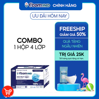 Khẩu Trang Y Tế EcomMed 4 Lớp Thông Thoáng Không Đau Tai - Kháng Khuẩn 99% (Hộp 50 cái)