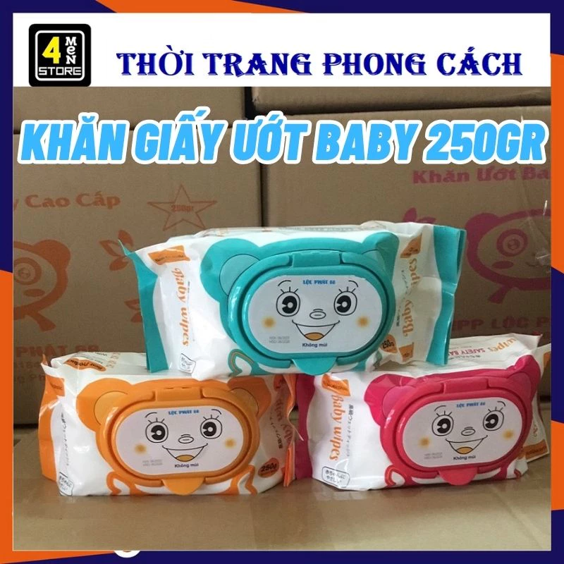 Khăn ướt, giấy ướt Baby WIPES Lộc Phát 250gr không mùi mềm mịn an toàn cho bé yêu Kháng Khuẩn, Không Gây Kích Ứng Da