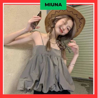 Áo hai dây dáng ngắn Miuna thắt nơ vai, Áo babydoll hai dây cách điệu phong cách Hàn Quốc