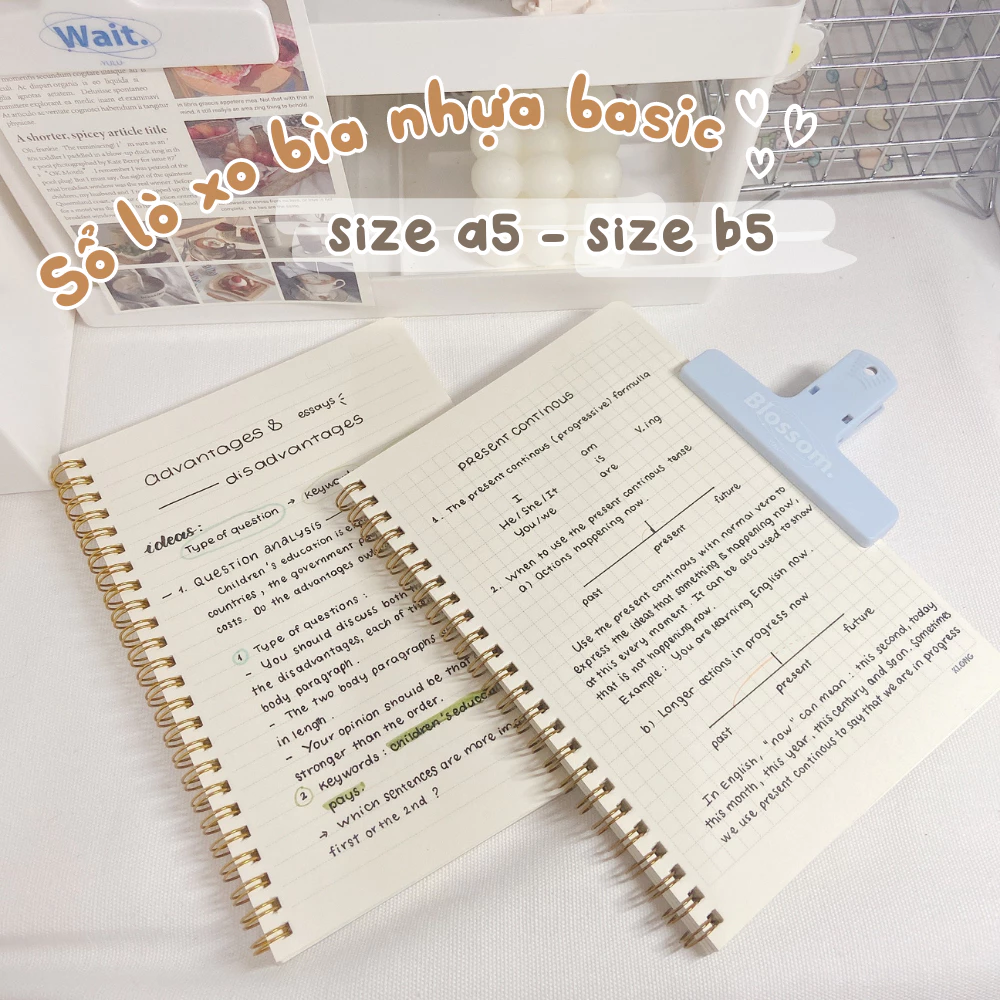 Combo 2 Sổ Lò Xo Bìa 120 Trang Size A5 Caro Kẻ ngang 100GSM KLONG Làm Bullet Journal và Planner Sổ Tay