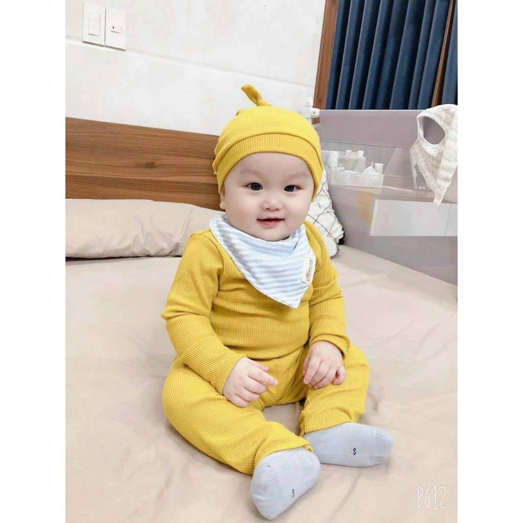 (Bé 4-16kg)Đồ bộ dài tay len tăm cho bé [Giá hủy diệt] bộ thun gân dài bé trai gái xuất hàn tặng nón củ tỏi