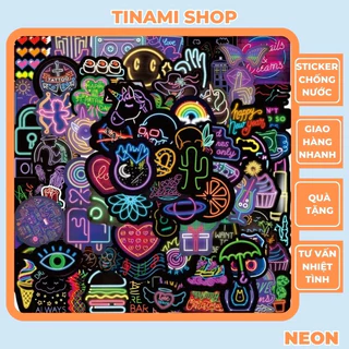 50 Sticker hình dán chống nước hoạ tiết đèn neon trang trí điện thoại laptop vali ván trượt mũ bảo hiểm decor phòng