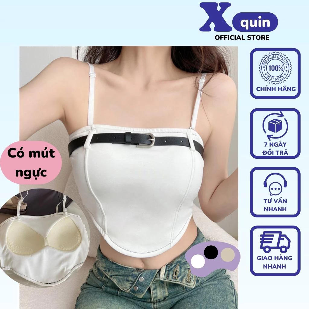 Áo 2 dây dáng croptop nữ kiểu tà bầu tặng kèm dây nịt có sẳn đệm mút Xquin, Áo hai dây cúp ngực kèm đai cực hot