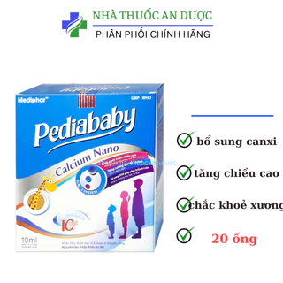 Pedia baby calcium nano Bổ sung canxi giúp cải thiện mật độ canxi của xương, giúp xương răng chắc khỏe - Hộp 20 ống