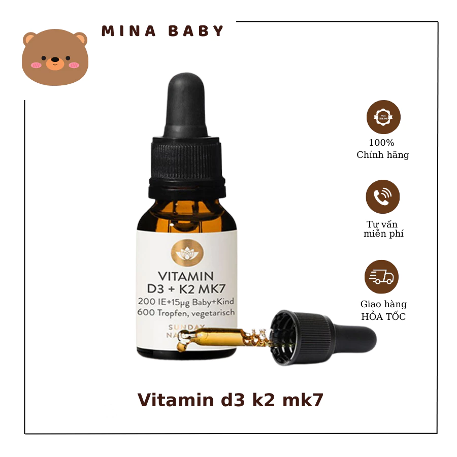 Vitamin D3 cho bé D3 K2 MK7 Đức Sunday Natural 20ml giúp hấp thụ canxi phát triển Chiều Cao tối ưu cho trẻ từ sơ sinh