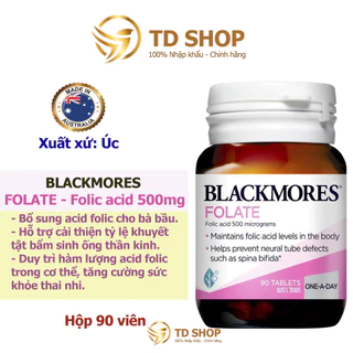 [NK Úc] Viên Uống Bổ Sung Axit Folic cho bà bầu Blackmores Folate 90 viên của Úc, hỗ trợ sức khỏe bà bầu - TD Shop