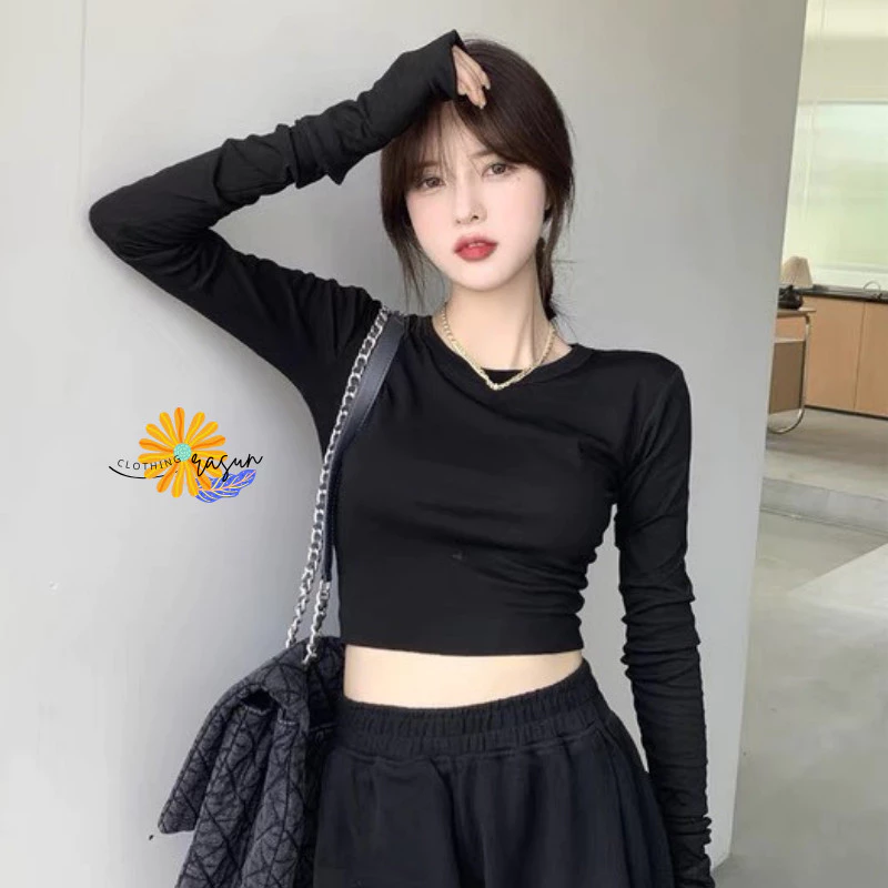 Áo Croptop Tay Dài RESU TRƠN Nữ Ôm Body Chất Tốt, Áo Thun gân kiểu nữ crt dài tay from chuẩn