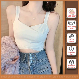 Áo Bra nữ, kiểu áo croptop 2 dây may hai lớp dày dặn, thoáng mát, có mút ngực, chất liệu Umi Nhật cao cấp của BIGBI SHOP