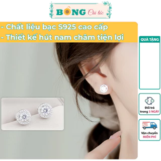 Bông tai bạc nam châm đính đá Zircon không cần lỗ xỏ tiện lợi phong cách Hàn Quốc BTB50 - Khuyên tai bạc BÔNG Cài Tóc