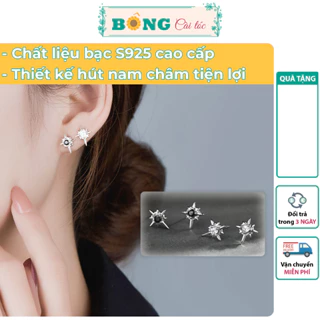 Bông tai bạc nam châm tinh anh Zircon không cần lỗ xỏ tiện lợi phong cách Hàn Quốc BTB60 - Khuyên tai bạc BÔNG Cài Tóc