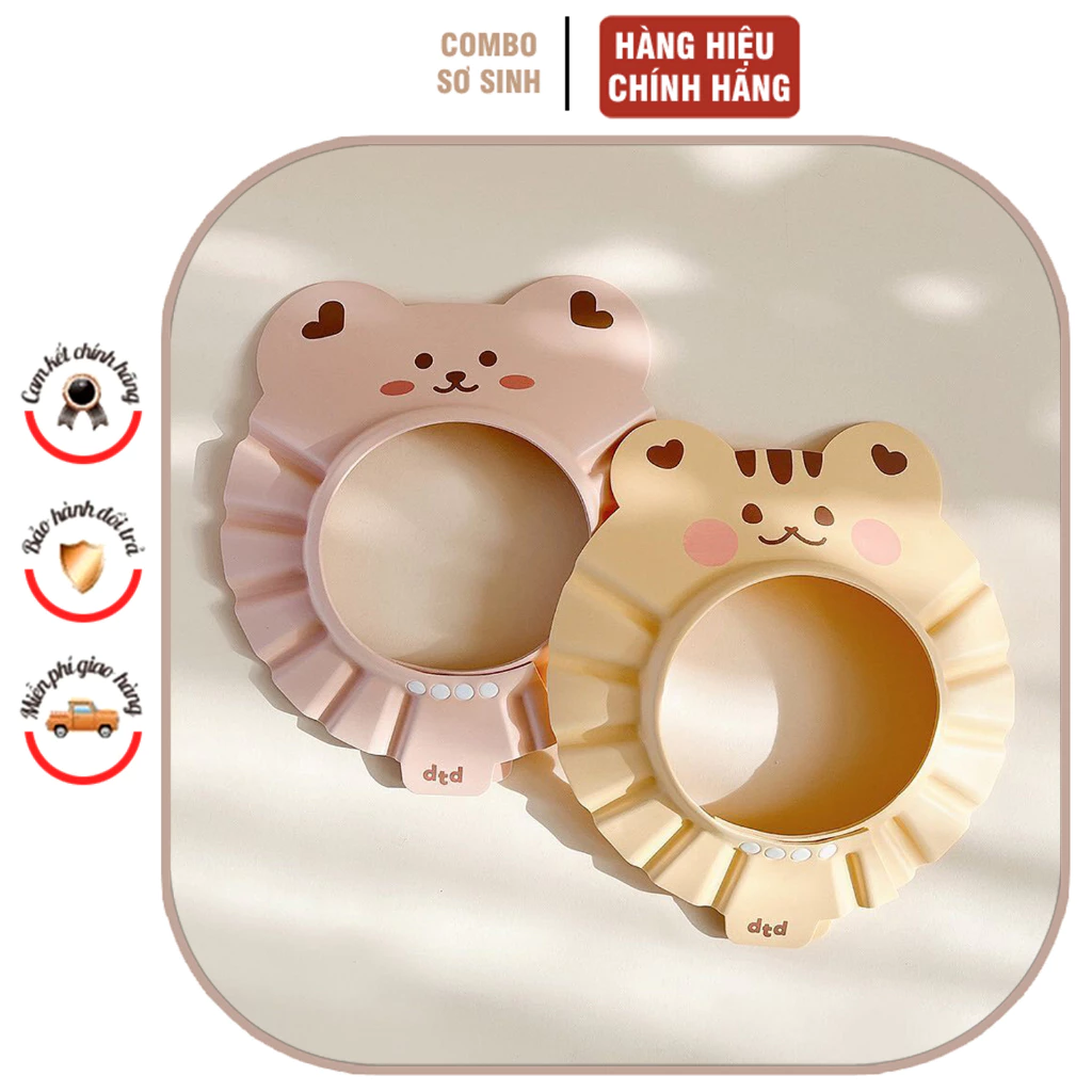Mũ Gội Đầu Cho Bé Chất Có Nút Bấm Thay Đổi Kích Thước Phù Hợp Mũ Tắm Chắn Nước Mềm Mại An Toàn