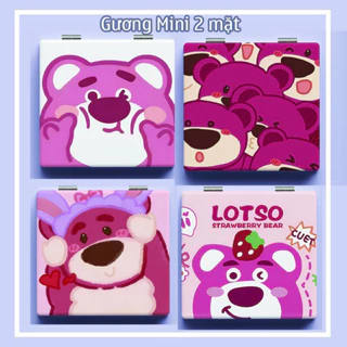 Gương Mini Gấu Dâu Lotso 2 Mặt Gấp Gọn Bỏ Túi Tiện Lợi, Gương Gấp Gọn Cầm Tay Hoạt Hình Dễ Thương