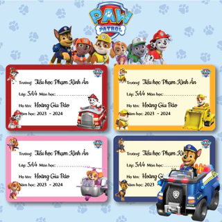 Bộ nhãn vở và sticker in sẵn tên bé, mẫu Chó cứu hộ Paw Patrol đáng yêu