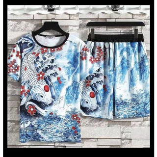 Bộ quần áo thun nam Bộ quần áo thun unisex họa tiết cá chép phong cách trẻ trung mát mẻ MENFASHION1989 MQA 021