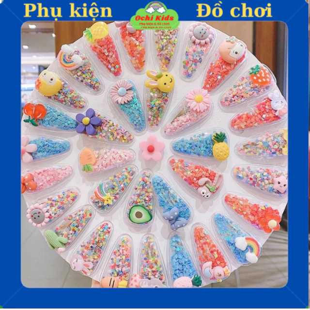 Set 5 kẹp tóc mái kim sa óng ánh cho bé gái, cặp ghim nhỏ, cặp tóc mái cho bé Ochi Kids